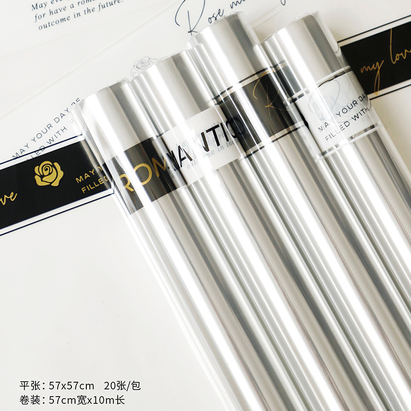 Huaxi en línea papel de vidrio romántico polvo transparente flores letras inglesas impermeables floristas papel de embalaje al por mayor