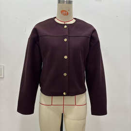 速卖通跨境时尚潮流ins女装法式老钱风通勤金色纽扣软质夹克外套