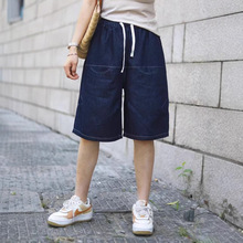 日系森女系2025夏装新品复古松紧腰系带水洗牛仔短裤女五分裤直筒