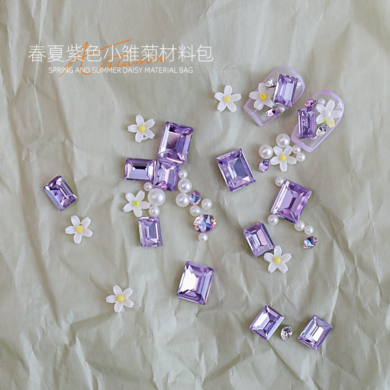 Manicura nueva primavera y verano hierba verde diamante verde margarita pequeña pila diamante perla verde puntiagudo diamante perla combinación de material de perla al por mayor