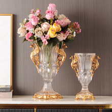 花瓶輕奢高端大氣歐美式水晶玻璃孔雀插家居軟裝飾品客廳玄關擺件