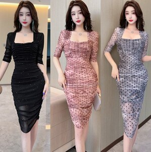 Sexy dress with women's mesh， tight fitting and hip hugging skirt