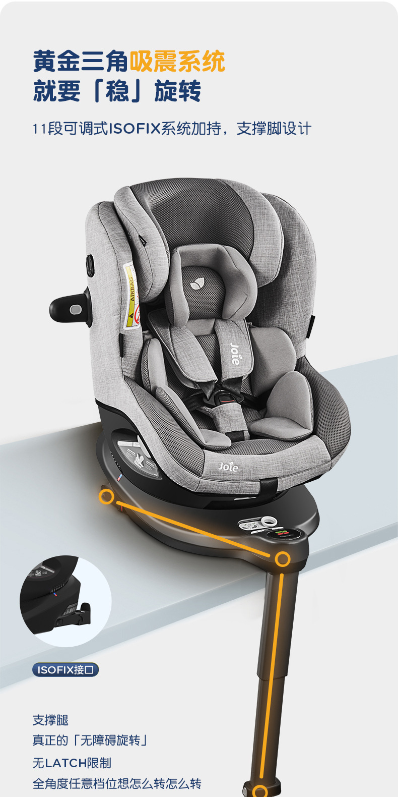 Joie Kids Safety Seat Adac Car Car for 0-4 Years Old 360 Rotating Gyro Warrior Pro