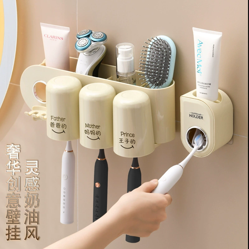 Wall -mounted toothbrush stand, toilet toothpaste toothpaste, mouthwash, rinse, cup, punch -free category label toothbrush rack