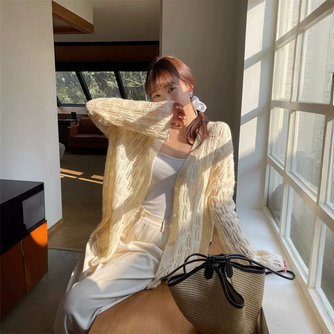 【实拍】慵懒风宽松镂空开衫毛衣外套女薄款羊毛软糯早春早秋上衣