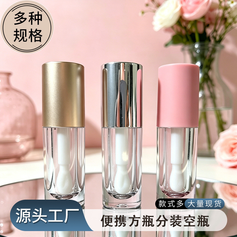 Round Lip Gloss Empty Tube with Thick Rod and Thumb Brush Head, Lip Gloss and Blush Tube, 6ml Multi-Color Refillable Tube, Cross-Border Hot Seller