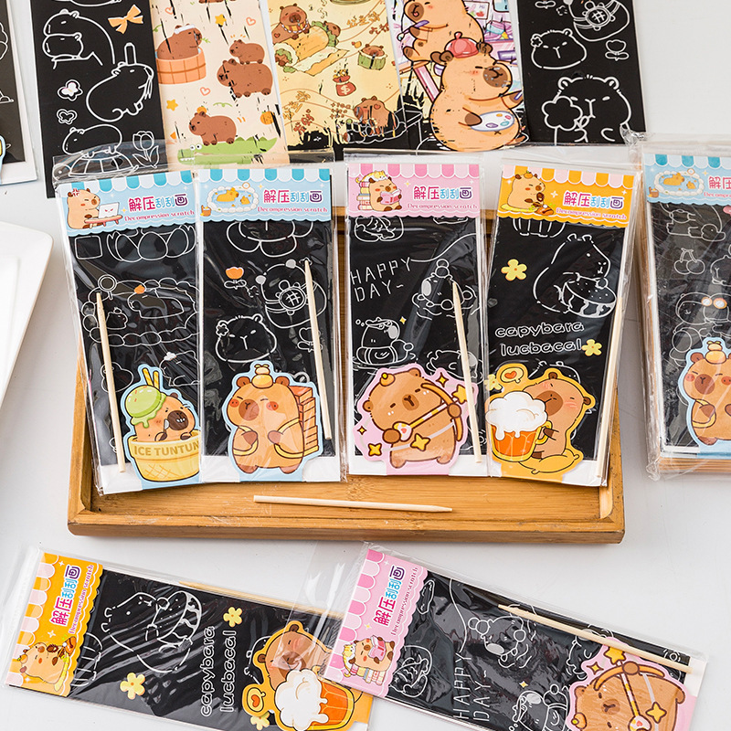 卡通学生趣味涂鸦卡皮巴拉刮刮画儿童diy手工创意刮画本小礼品|undefined