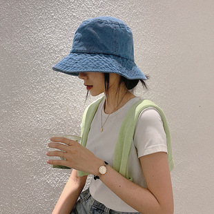 Korean-style Big-brim Denim Fisherman Hat Men's and Women's Spring and Summer Thin Instagram-style Japanese-style Face-covering Sunshade Hat Sunscreen Basin Hat Trendy