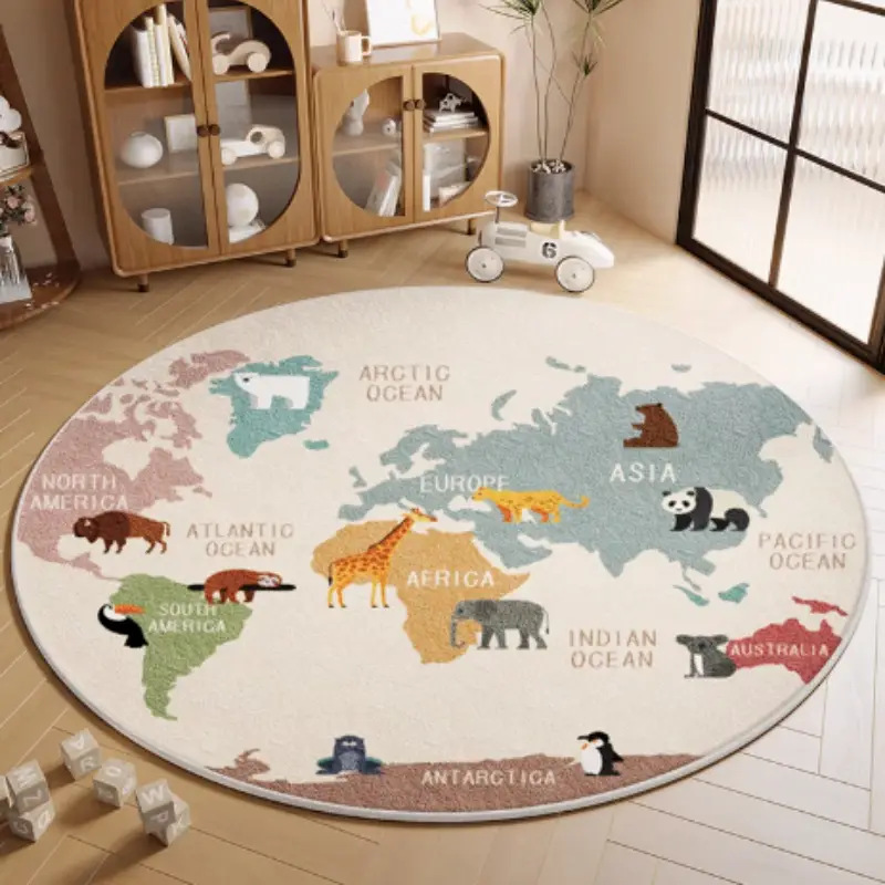 Alfombra redonda de animales de dibujos animados Alfombra de sala de estar para el hogar Manta de la cama del dormitorio Alfombra decorativa resistente a la suciedad Alfombra fácil de cuidar