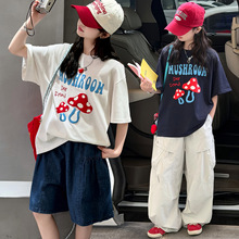 女童套装夏季2026新款儿童洋气休闲运动小马短袖T恤牛仔裤两件套