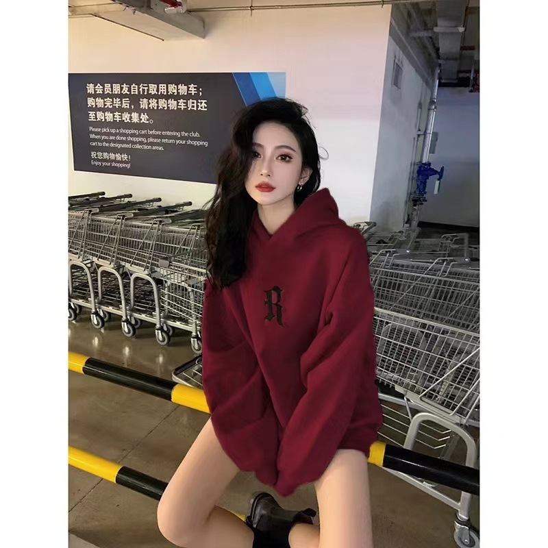 美式重磅卫衣秋款2025新款女韩系慵懒风穿搭印花款外套连帽复古薄|undefined