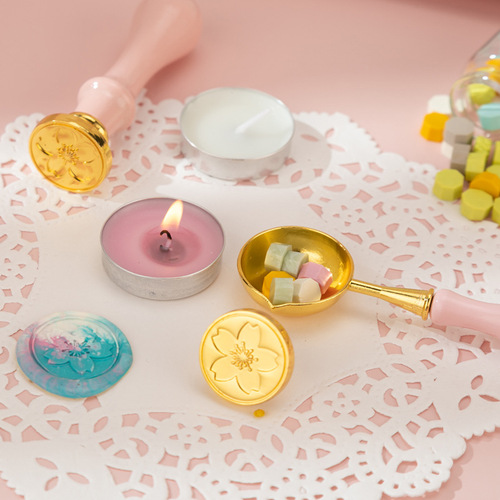 Fire paint seal set manufacturer wholesale full set of seal head envelope sealing Valentine's Day gift cherry blossom fire paint wax particles