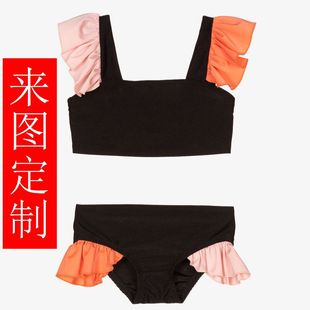 Children and Girls Wrinkled Split Color Black Pink Swimming Class High School Entrance Examination Physical Education Class Swimming Cap Swimsuit Factory