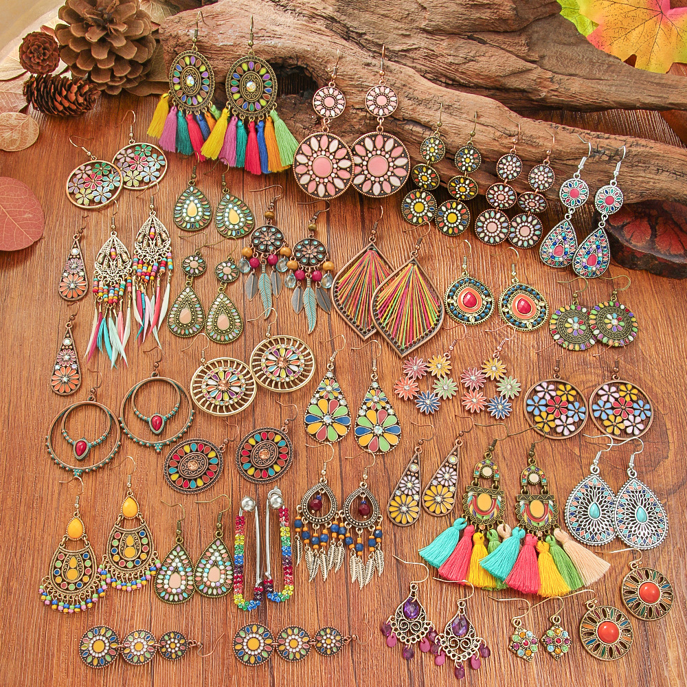 15g Weight Alloy Ear Needle Material Drop Earrings Classification 1 Pair Quantity Daily, Street Occasion Zinc alloy Material Geometric Pattern All Seasons Season Women's Gender Polished Finish Ethnic Style Style 1 Pair Ethnic Style Geometric Zinc Alloy Drop Earrings 2
