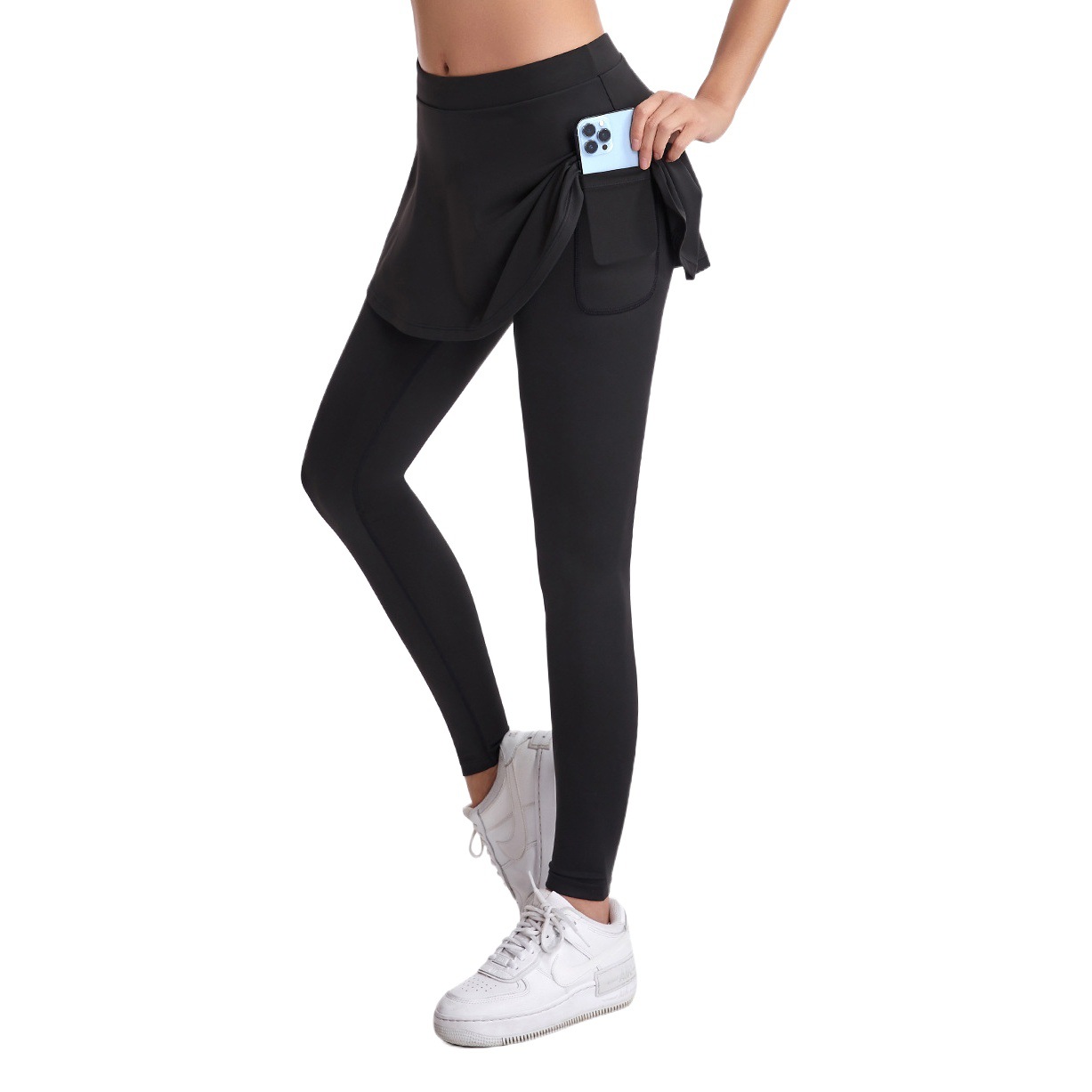 Nylon Nude-Feel Sports Skirt for Women, Autumn and Winter High-Waisted Butt-Lifting Yoga Skirt Pants, Suitable for Outdoor Training, Quick-Dry Fitness Skirt