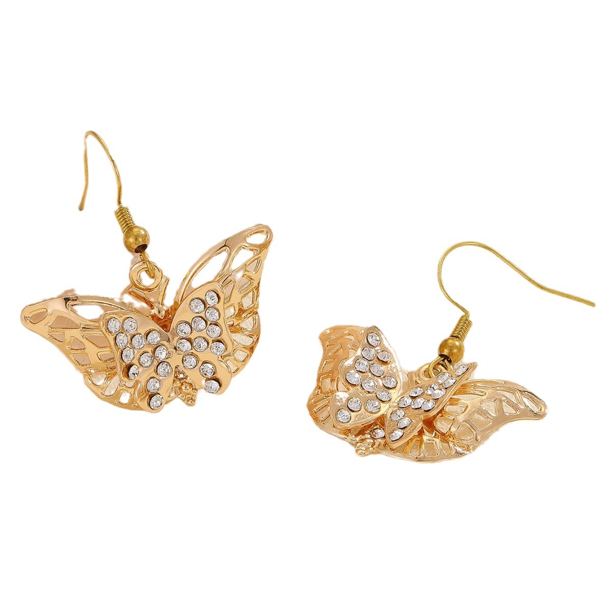Europa y América retro alto estilo barroco dorado exagerado ins personalidad diamantes pendientes de mariposa