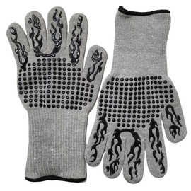 新品BBQ烧烤手套耐高温500度阻燃防火硅胶隔热耐热微波炉烤箱手套