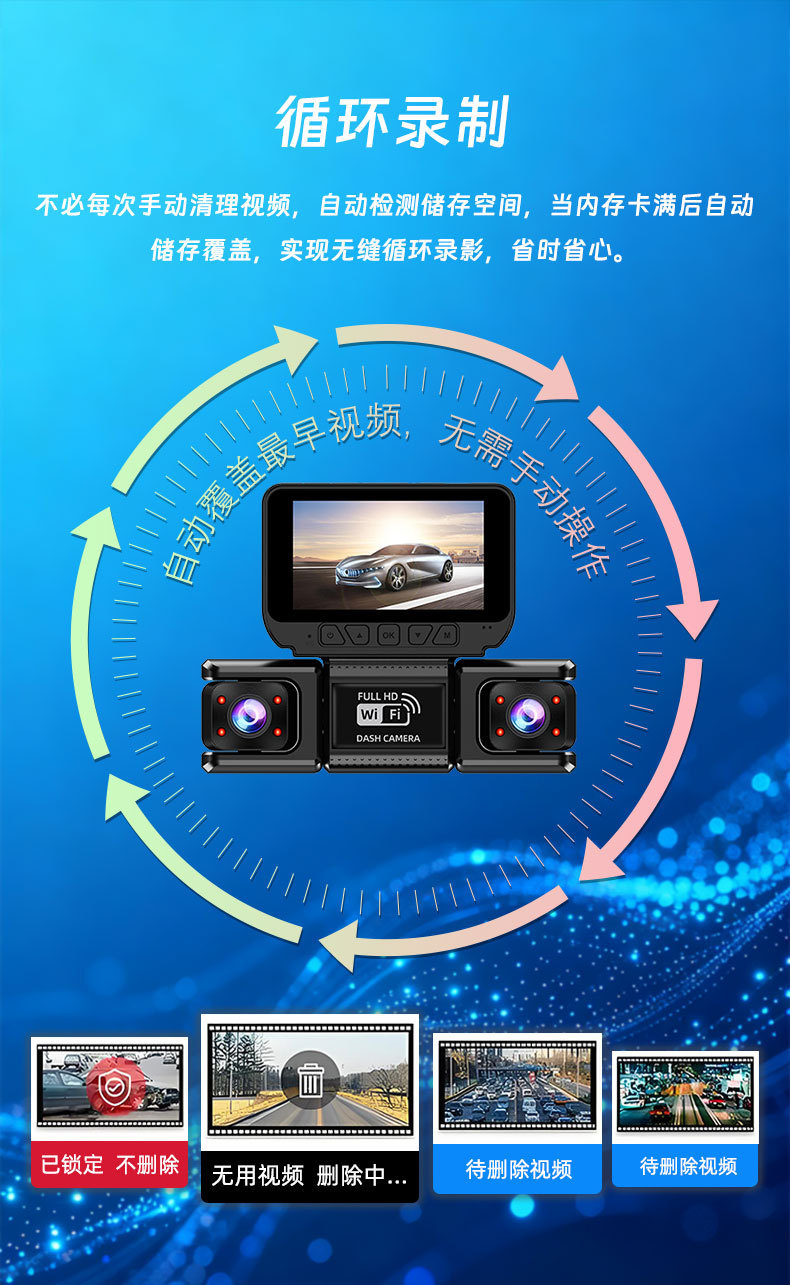 XC406 four-channel dashcam with front and rear dual recording plus four lenses for left and right blind spots, high-definition night vision and reversing image