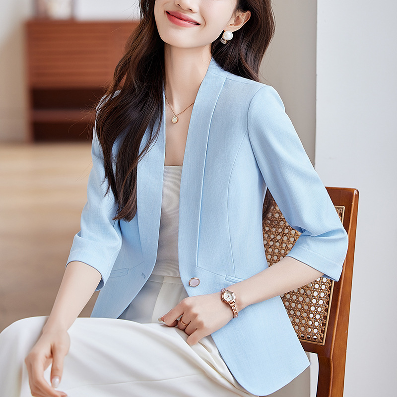 Black High-End Acetate Satin Three-Quarter Sleeve Blazer for Women, New Cross-Border Spring Slim-Fit Casual Short Suit