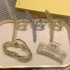 新しい灰色の茶色の透明なゼリーのクリップの髪の質感のシンプルな髪のクリップの大きいサイズの後頭部のサメのクリップ