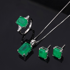 Zhuang Sheng Sheng Jewelry S925 Silver Hot Selling Simulated Emerald Pendant Ring Earrings Set Main 10*14 9*11