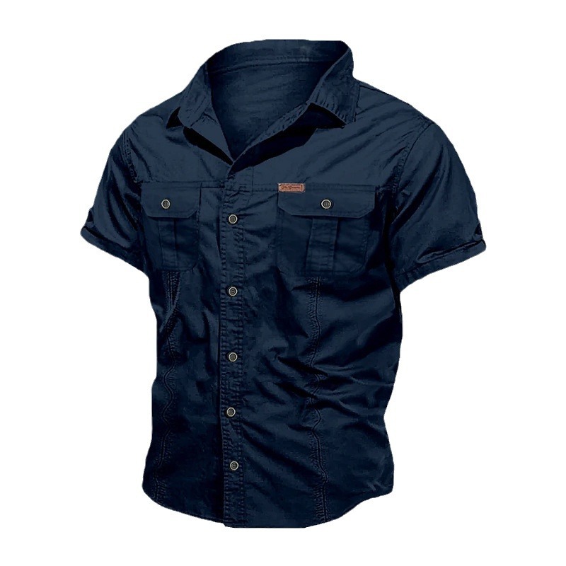 Hombres de verano sólido japonés cuello suelto de manga corta estilo americano sólido versátil chaqueta casual chaqueta de hombre