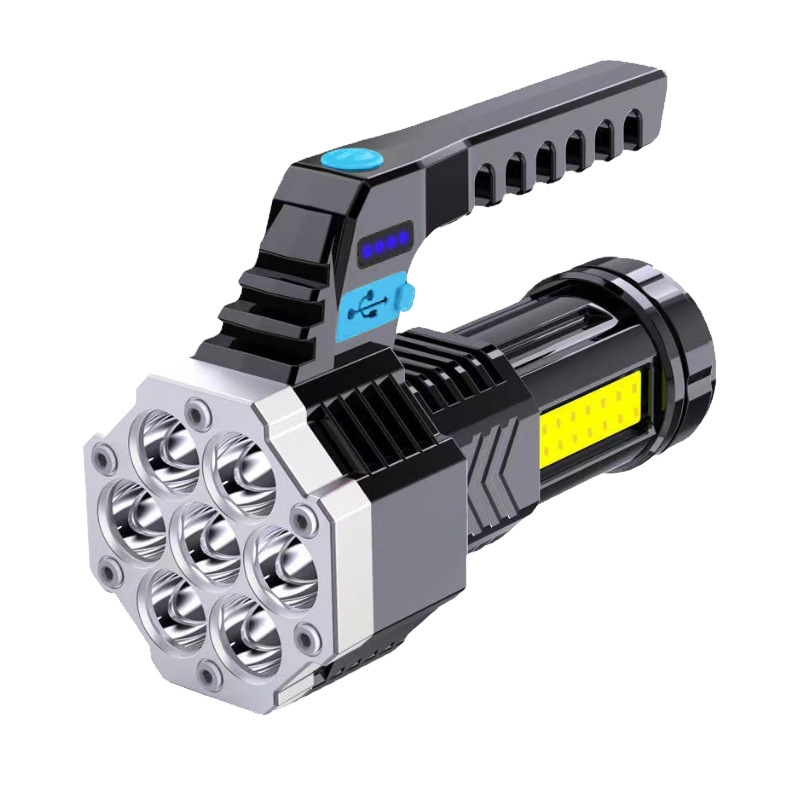 Linterna transfronteriza, luz fuerte, recargable 7LEDUSB, luz de largo alcance al aire libre, alta potencia, reflector portátil duradero para el hogar