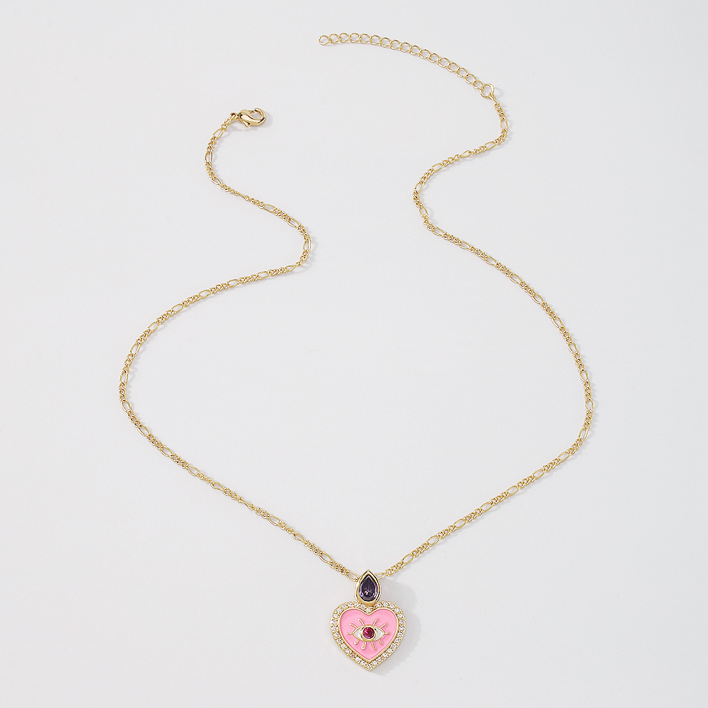 simple retro evil eye zircon heart dripping oil copper necklace