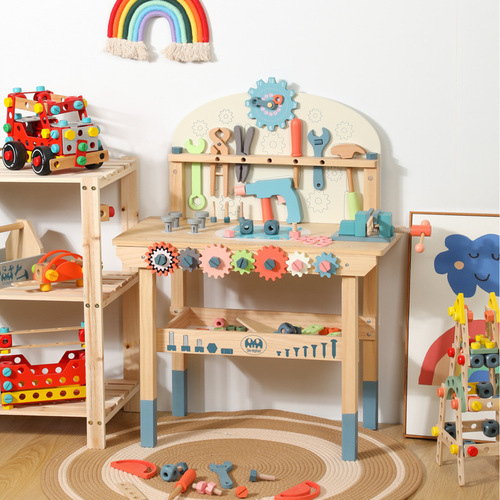 Children's wooden multi-functional simulation repair screw and nut disassembly and assembly tool table play house early education educational toy