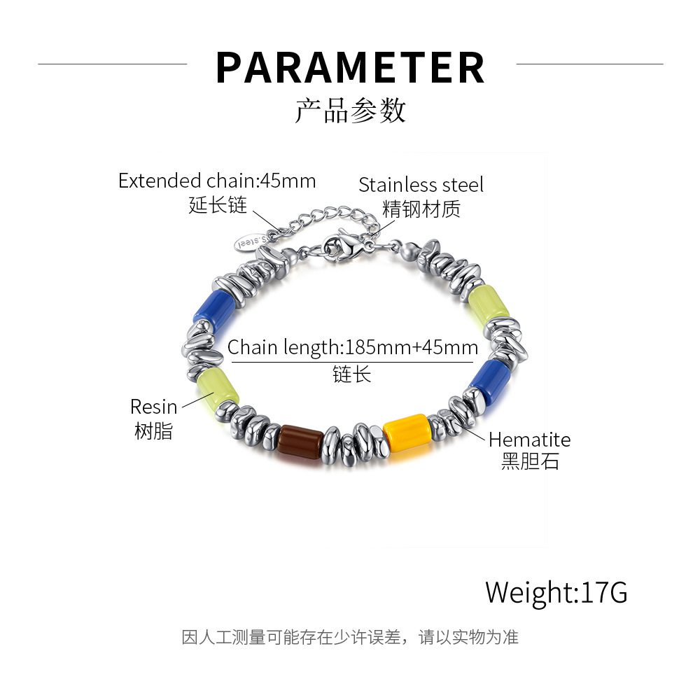 Black Gallstone Splicing Resin Stainless Steel Bracelet Necklace Jewelry  Set | eBay