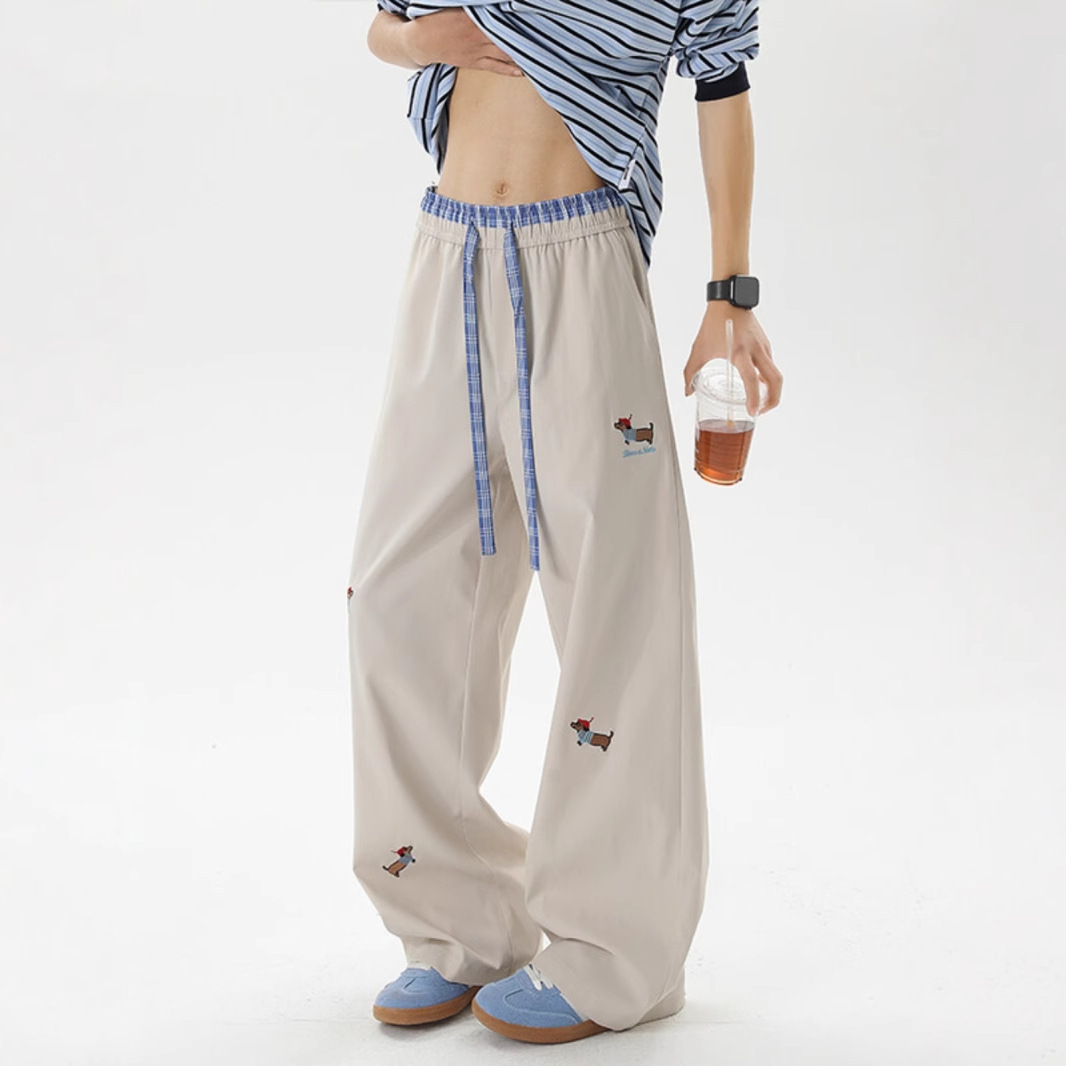Pantalones bordados de perro salchicha pantalones casuales de primavera para hombres americanos pantalones deportivos para niños adolescentes rectos sueltos