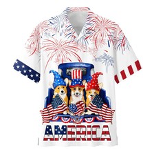 夏柯基犬阿罗哈夏威夷衬衫有趣的狗独立日国旗阿罗哈夏威夷衬衫男