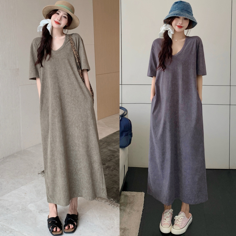 53007 # 2025 New Summer Style/Dress for Women, Summer Elegant, Fat Mm, Large Size, Slimming Look and Taller, T-Shirt Long Skirt