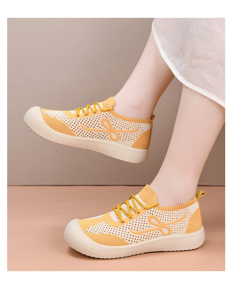 Giày lười nữ vải lưới thoáng khí đế bằng mềm, kiểu dáng một lớp dễ mang — Kaki dệt vải bay nữ, Nữ dệt thoi-vàng be, Nữ dệt thoi-đen chi tiết 17