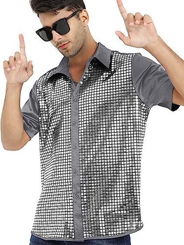  Men's Lustrous Formal Dress Shirt Button-down Shirt 1970s Disco Party Cosplay Costume Xuan Zi