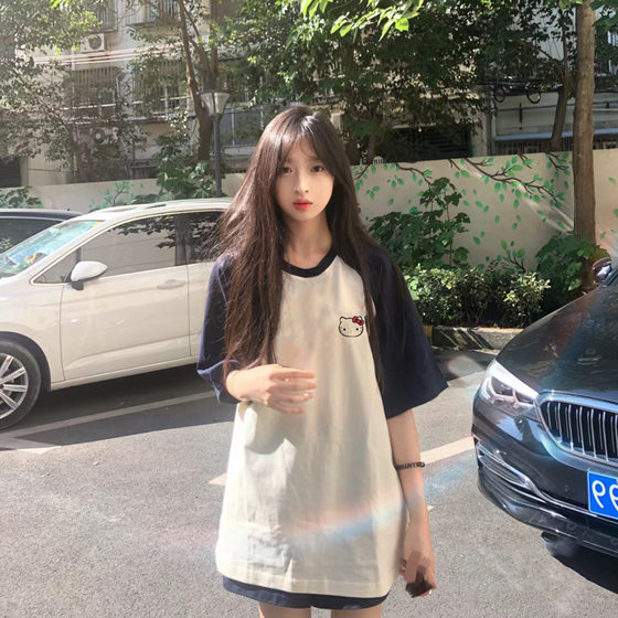 Hello Kitty hellokitty Short-sleeved T-shirt Women's Summer 2025 New Style Junior High School Students' Pure Cotton Stylike Shoulder Top