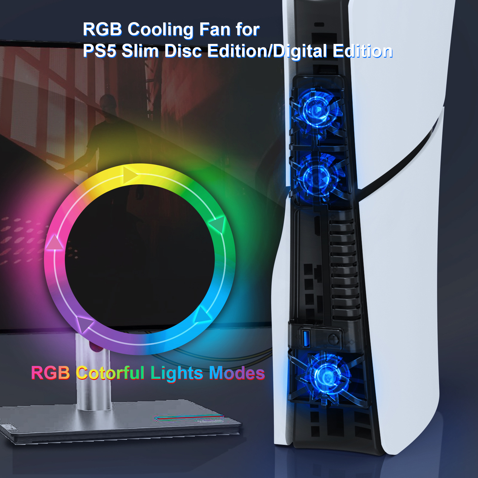 PS5 Slim juego anfitrión ventilador de refrigeración nueva versión PS5 host unidad óptica/versión digital universal con RGB colorido