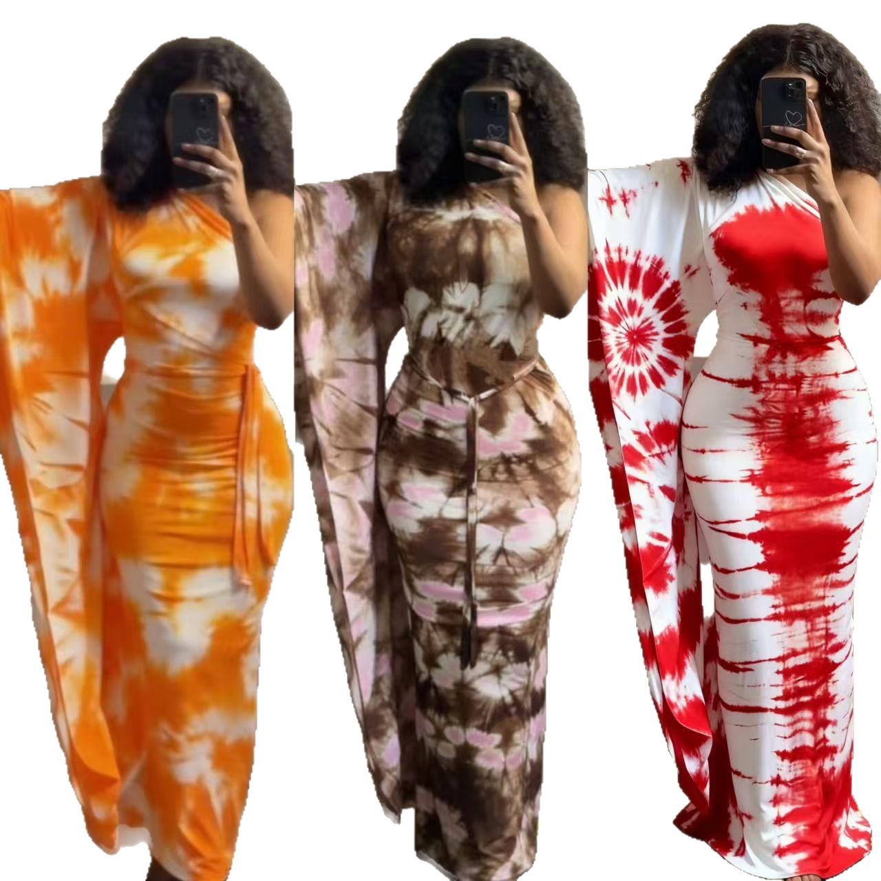 Bold Tie-Dye Batwing Sleeve Maxi Dress With High Waist & Open Back - Bohemian Beach Party Dress Soft & Flowy Milk Silk Fabric_ecoleips.com