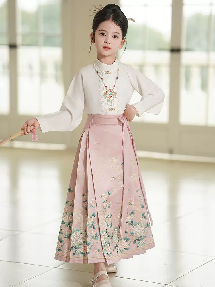 Children's skirt, Hanfu, set, shirt, Chinese style, with embroidery