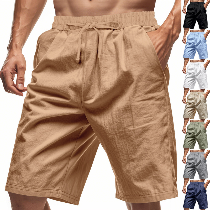 Nuevos pantalones cortos de lino de verano transfronterizos de Amazon delgados pantalones cortos de playa transpirables casuales sueltos para hombres