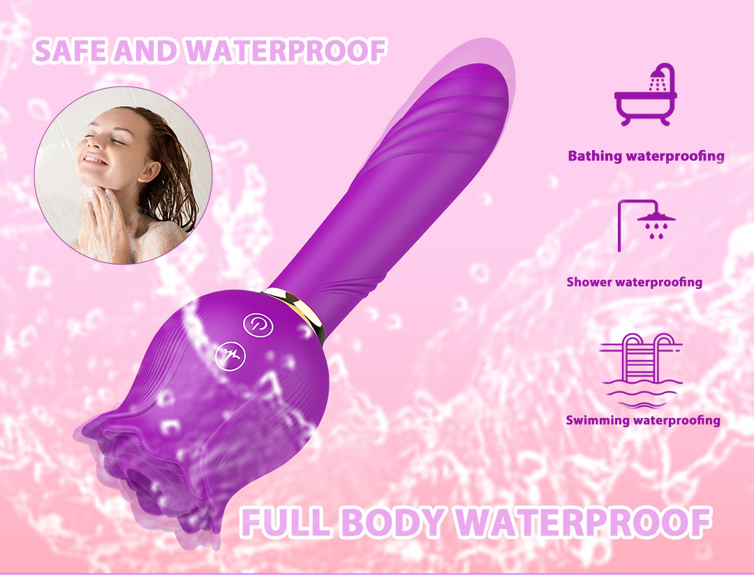 Afiya Rose Telescopic Sucking Vibrator with Tongue Licker, 12 Suction Modes, Purple — detail image 4