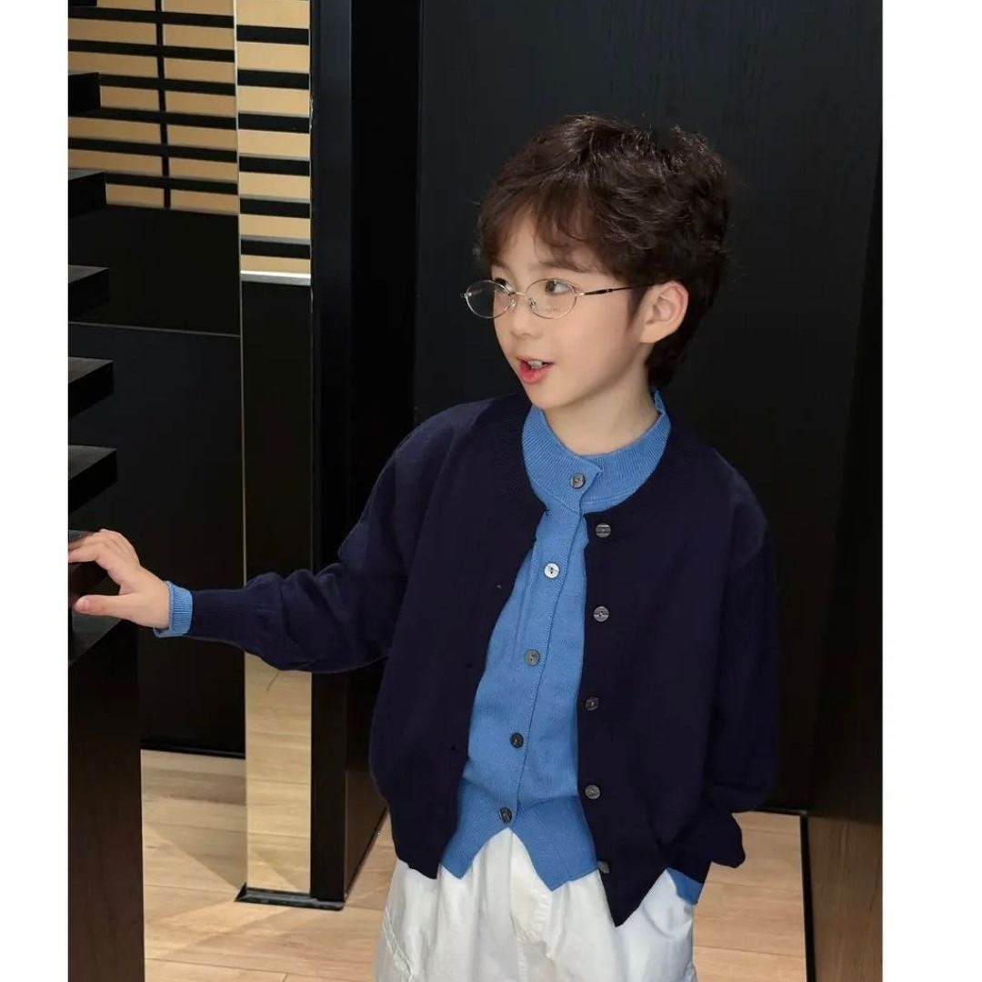 2026男童毛衣新款秋季假两件洋气百搭针织衫男女童软糯显白外套潮