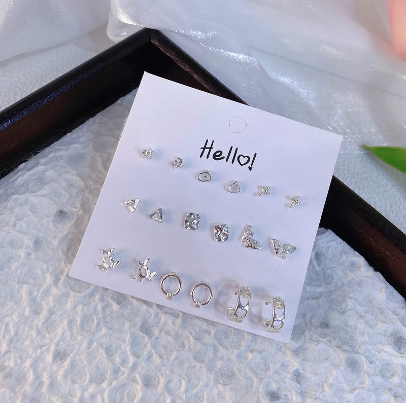 夏季新款套装炫彩闪闪星期不重样银针耳钉甜美日常简约吊坠耳饰|undefined