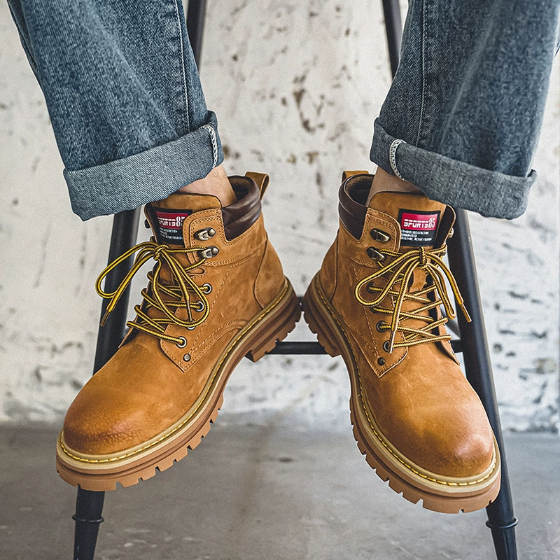 Мужские ботинки-ревень с верхним слоем из свиной шкуры, Мужские осенне-зимние Ботинки Martin в британском стиле в стиле ретро, универсальные Нескользящие рабочие ботильоны со средним верхом, мужские