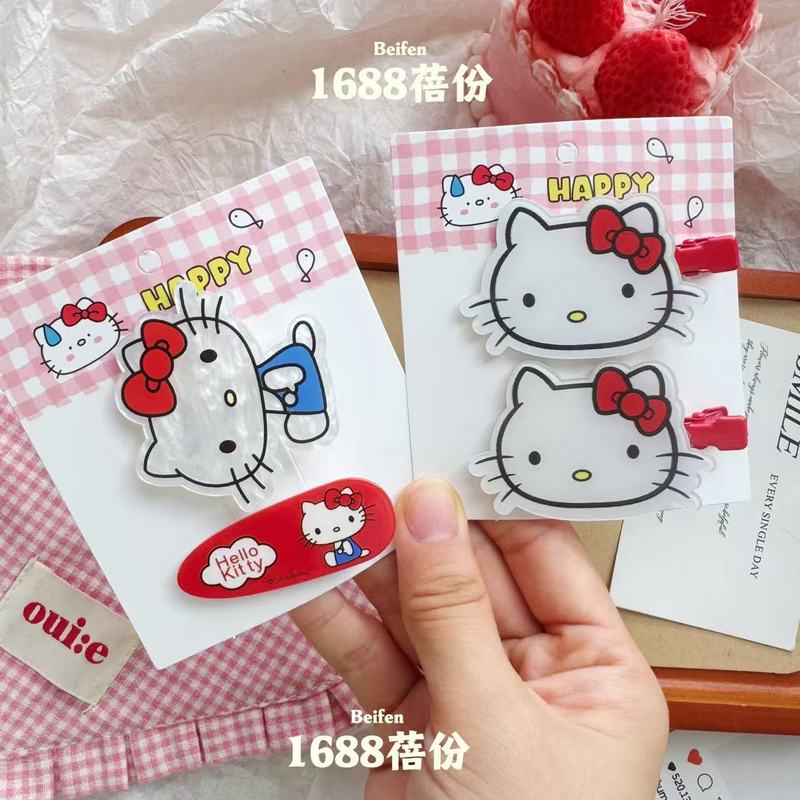 三福同款卡通Kitty猫发夹时尚百搭红色甜美可爱鸭嘴夹儿童碎发卡|undefined