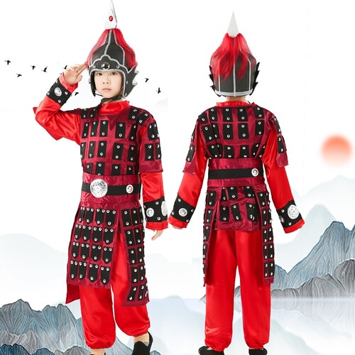 Boys kids Han Tang Soldier General ancient armor costume hanfu performance children adult red armor yue fei hua mulan soldiers cosplay clothes