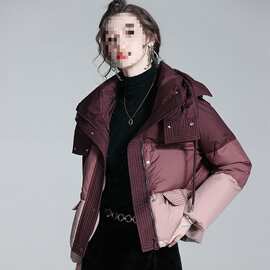 短款高端羽绒服女冬季2024年新款韩版时尚撞色小个子面包服外套潮