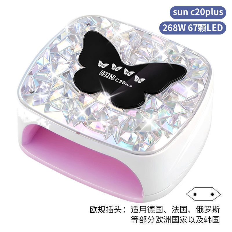 Lámpara de manicura inteligente de alta gama de luz de terapia de diamante 256W de alta potencia de pegamento de vinilo lámpara de horneado de dos manos secador de uñas transfronterizas