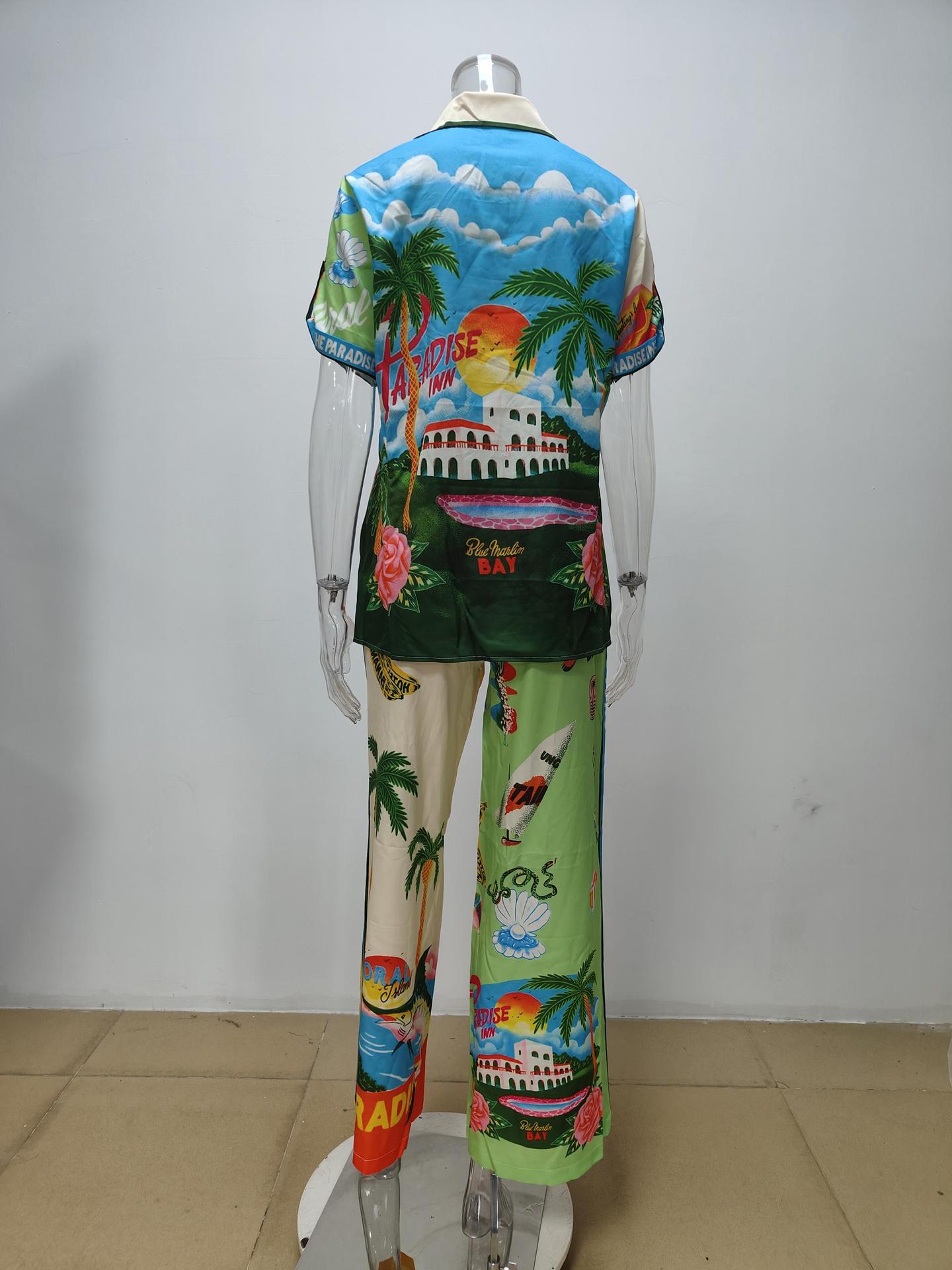 2026 New Spring Women's Clothing European American Casual Outfit Elegant Printed Loose Shirt And Trousers Fashion Set_ecoleips.com