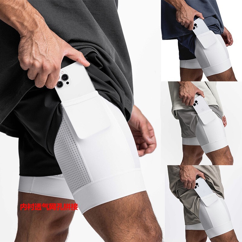 Spring New Men's Sports Casual Shorts Double-Layered Fake Two-Piece Basketball Fitness Sweat-Wicking Quick-Drying Shorts Spring New Men's Sports Casual Shorts Double-Layered Fake Two-Piece Basketball Fitness Sweat-Wicking Quick-Drying Shorts
